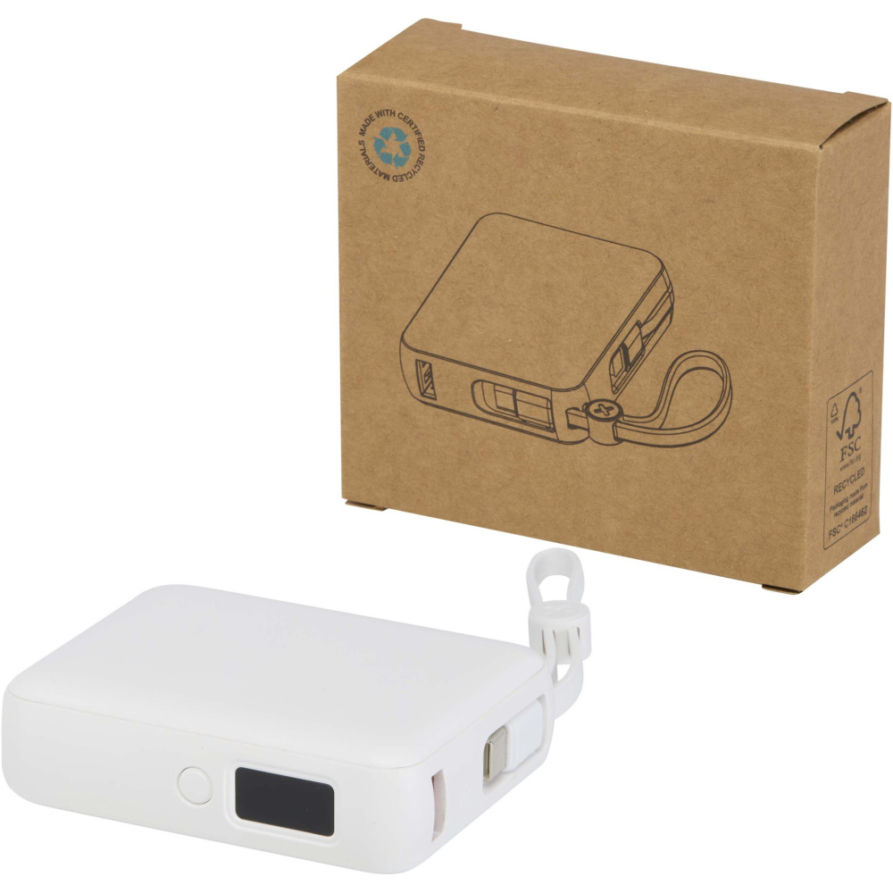 Logotrade dāvanas foto: Acrux 10.000 mAh 35W planšetdatora pārnēsājamais akumulators ar iebūvētu C tipa kabeli - izgatavots no pārstrādātas plastmasas