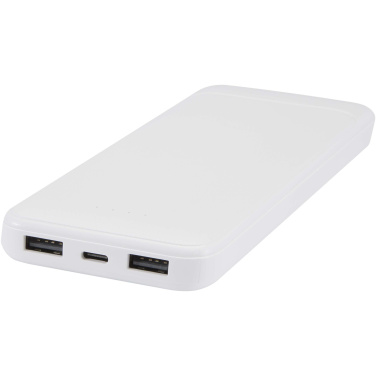 Logotrade kampanjprodukter bild: Adhil 10 000 mAh 10 W powerbank av återvunnen plast med två inbyggda kablar